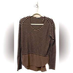 💕 Women’s Zara W/B collection long sleeve mauve/grey striped scooped nec…